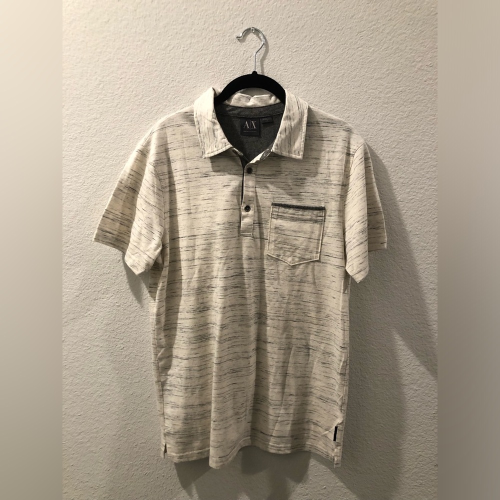 Armani Exchange Cream Striped Polo Shirt